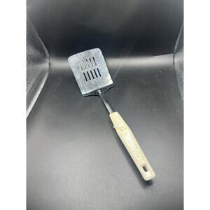 Vintage Stainless Steel Japan Floral Spiral Handle Slotted Spatula Retro 12 Inch